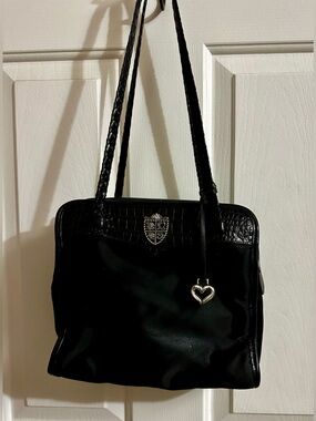 Brighton Vintage Black Nylon & Croc Leather Shoulder Bag/Tote.